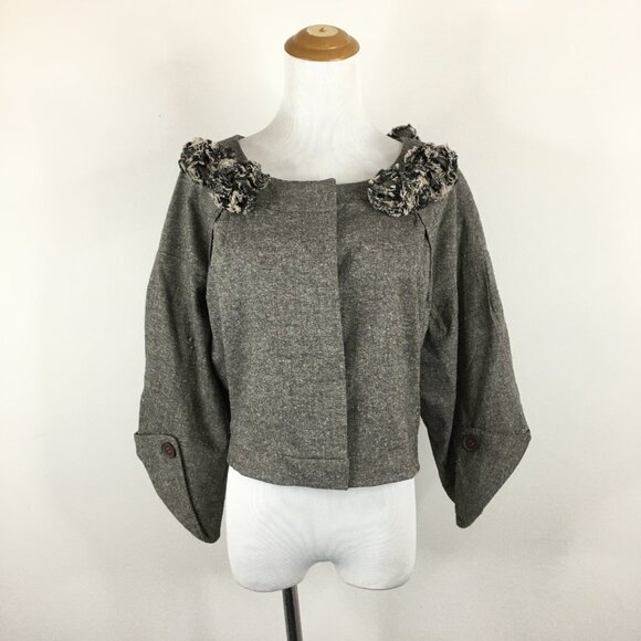 ROBERT RODRIGUEZ Brown White Specks Wool Silk Blend Rosette Applique Jacket - Picture 5 of 14